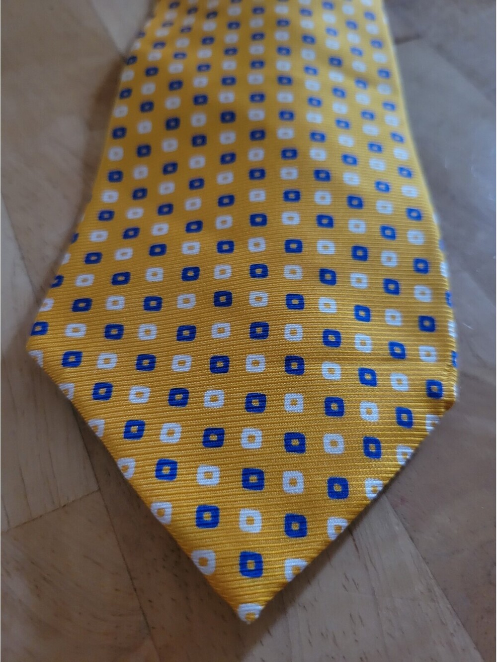 Lauren Ralph Lauren Tie 100% Silk Hand Sewn Yellow Square Geometric USA Men's